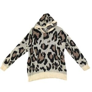 Jodifl Womens Indie Sleaze Leopard Cat Angora Blend Hooded Sweater Medium Mob